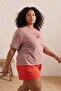 Turuncu-Çok Renkli Kiraz Baskılı Çizgili Örme Büyük Beden Pijama Takımı TBBSS26AI00084 - 2
