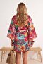 Floral Patterned Belted Mini Woven Beach Kimono&Kaftan Tbess23Km00024 - 3