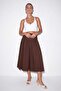 Brown Zippered Long Cotton Skirt Tdrss26Et00059 - 2