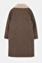 Vison-Ecru Reversible Fur-Trimmed Mono-Closure Oversized Long Suede Coat TWOAW26KB00003 - 14