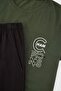 Green Regular Slogan Printed 100% Cotton Knitted Pajama Set Tmnaw27Pt00002 - 7