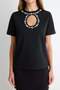 Siyah Aksesuar ve Cut Out/Pencere Detaylı Regular Kalıp Kısa Kol Örme T-Shirt TWOAW27TS00038 - 3