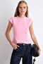 Pembe Düz Fitted Hakim Yaka Ay Kol Düğmeli Asimetrik Scuba Krep Örme Bluz TWOAW27BZ00244