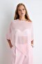Pembe Düz Oversize Kayık Yaka Yarasa Kol Kolsuz Pelerin Tül Örme Bluz TWOSS26BZ01040 - 3