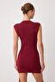 Bordo Düz Mini/Kısa Dik Yaka Aksesuar Detaylı Bodycone/Vücuda Oturan Örme Elbise TWOSS26EL01234 - 4