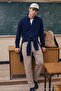 Navy Blue Linen Textured Long Sleeve Semi Oversize Men's Shirt Tmnss26Go00036 - 4