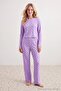 Lila %100 Pamuklu Puantiye ve Kalpli Örme Pijama Takımı THMAW25PT00039 - 4
