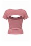 Kırmızı Çizgili Fitted 2 Parçalı Pencere Detaylı Fitted Crop Esnek Örme T-Shirt TWOAW27TS00031 - 9