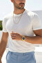 Men's White Crew Neck Knitted Textured Plain Short Sleeve Regular Fit T-Shirt