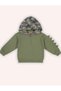 Baby Boy Hooded Long Sleeve Sweatshirt with Sleeve Detail 0-3 Years Khaki - 3