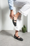 Daily Women's Black Silver Ballerina Shoes with Straps, Rubber Buckle, Sequin Detail, Comfortable Home, Work, Office Shoes 485 - 5