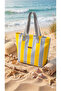 Twill Multi-Purpose Bag Fabric Shoulder Beach Bag Handbag Yellow-Gray