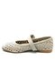 İremsu Belted Stone Detailed Perforated Women's Ballerina Shoes Beige - 4
