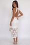 Women's Sleeveless Open Back Halter Detail Lined Midi Length Lace Dress - 3