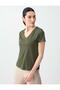 Khaki V-Neck Short Sleeve Modal Knitted T-Shirt - 3