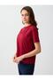 Burgundy Short Sleeve Crew Neck Knitted T-Shirt with Embroidery Detail - 4