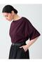 Burgundy Relaxed Fit Boat Neck Off Shoulder Knitted Blouse - 3