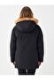 Black Side Pocket Hooded Fur Detailed Puff Coat - 7