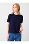 Navy Blue Crew Neck Short Sleeve Knitwear Blouse - 3