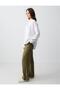 Khaki Wide Leg High Waist Linen Blend Trousers - 3