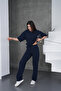 Women's Navy Blue Relaxed Fit Zippered Sweat Pants Set - 3