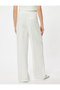 Palazzo Trousers High Waist Pleated Detailed Textured Viscose Fabric with Pockets - 4