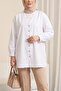 V-Neck Buttoned Poplin Shirt -White