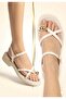 Women's Beige Ring Toe Eva Soft Sole Stitched Buckle Sandals - 3
