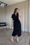 Black Judge Collar Shirt Dress with Tie at the Waist and Slits - 2