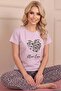 Women's "More Love" Printed Short Sleeve Pajama Set with Leopard Printed Bottom