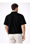 Men's Black Ottoman Fabric Zippered Polo Collar T-Shirt Daily Comfortable Summer Wear - 4