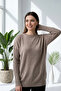 Women's milk coffee crew neck side pocket lycra soft textured thin knit sweater