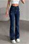 High Waist Flared Jean Pants - Full P Cotton U Flare Denim with Distressed Detail - 5
