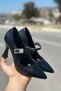 Women's Adel Buckled Heeled Stiletto Black- Leather - 5