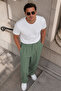 Xcedy Premium Men's High Waist Pleated Baggy Pants Comfortable Wide Cut Draped C358 Green - 4