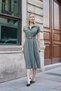 Women's Twill Modal Collared Off-Shoulder Double Sleeve Midi Length Below the Knee Dress (Leather Belt Included)-Khaki - 3
