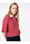 Cotton Short Sleeve Contrast Detailed Polo Collar Striped T-Shirt - 2