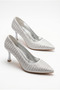 Women's Gray Stone Pointed Toe 7 cm Thin Heel Stiletto Evening Dress Heeled Shoes 1425 - 2