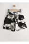Girl's Combed Cotton Lace-Up Shorts with Tie-Dye Pattern in Black