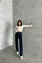 Women's Stretchy Wide Leg Palazzo Navy Blue Jeans - 4