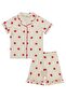 Strawberry Patterned Pajama Set with Shorts for 6-9 Years Old - Ivory