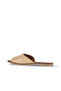 Beige Leather Women's Flat Slippers 01Wa5701 - 4