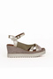 Khaki Multi Leather Women's Wedge Heeled Sandals 01Wu3802