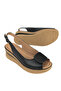 , Women's Genuine Leather Wedge Heel Sandals 161992Z1802 Black - 6