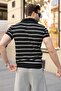Black Striped Polo Collar Knitwear Men's T-Shirt E7405 - 5