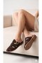 Women's Suede Belt Detailed Gold Buckle Flat Sole Closed Front Summer Comfortable Women's Slippers - 4