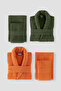 6 Piece Striped Bathrobe Set 100% Cotton Certified, Şalyaka Family Dowry Bathrobe Set Green Orange - 2
