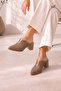 Mink Genuine Leather Perforated Women's Pointed Toe Heeled Slippers - 2