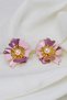 Light Pink Enamel Large Flower Earrings with Pearls in the Center