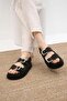 Misha Black Color Double Buckle Women's Sandals - 3